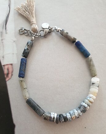 Bransoletka patyczki opal, lapis lazuli, larvikit, labradoryt