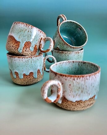 Piękny turkusowy ceramiczny ręcznie robiony kubek / filiżanka. Na prezent