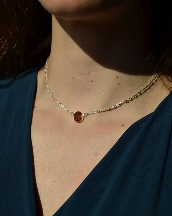 Krótki naszyjnik choker z bursztynem