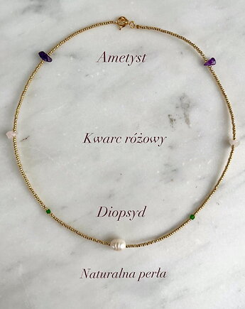 Naszyjnik MATCHY z koralikami mix naturalnych kamieni i naturalna perła