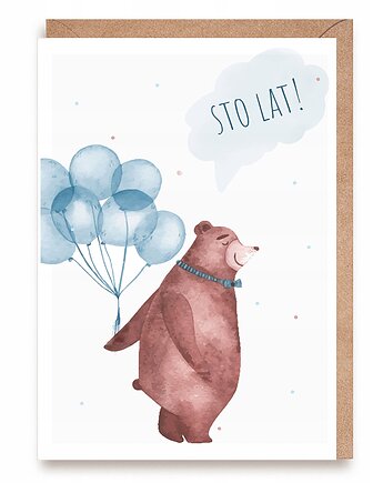 Kartka urodzinowa z misiem - Sto lat