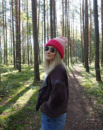 Czapka z wełny szlachetnej Oversize Handmade Wełna naturalna