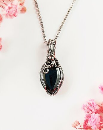 Naszyjnik Hematyt Srebrny stal chirurgiczna wisiorek handmade wirewrapping
