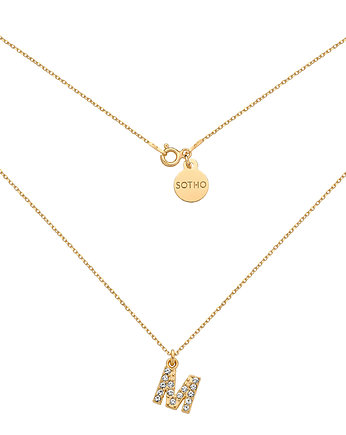 Złoty naszyjnik z literką z kryształkami, SOTHO