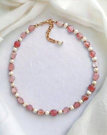Kwarc truskawkowy & PERŁY. naszyjnik, kaktusia