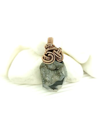 Agat z druzą wisiorek wire wrapping