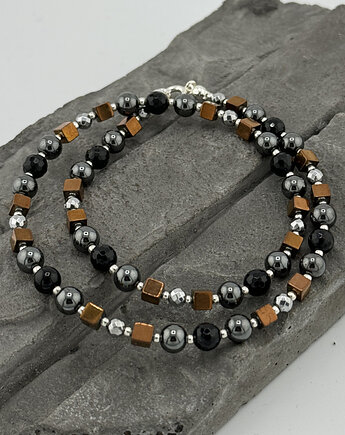 Onyks-hematyt-piryt - naszyjnik, RayOfArt