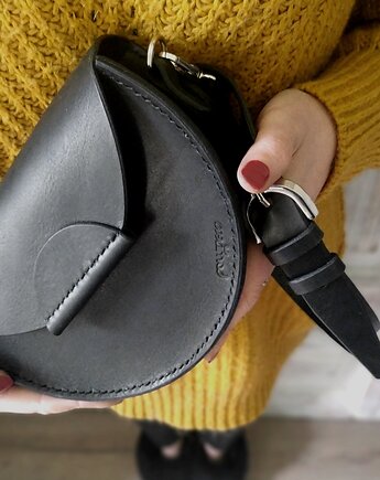 ROUND bag  półkole crossbody czarna skóra jucht