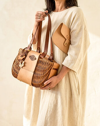 Luksusowy kosz z naturalnej wikliny i skóry