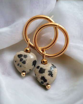 Kolczyki serduszka : jaspis dalmatyński, kaktusia