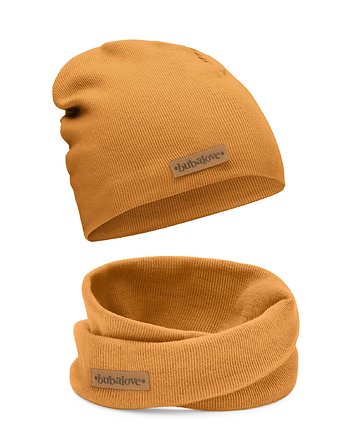 Czapka dziecięca przejściowa z kominem - karmel, bubalove