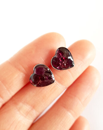 Serca granat kolczyki sztyfty, Magneska