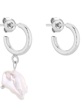 Srebrne asymetryczne półkola S z naturalną perłą, SOTHO