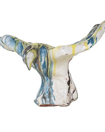 Ceramiczna rzeźba ptak, włoski design, lata 70, produkcja: F. Ferroni