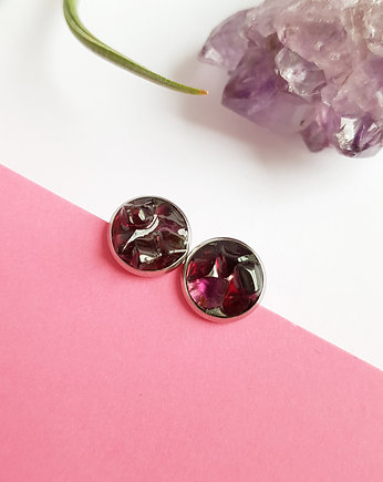 Granat kolczyki sztyfty, Magneska