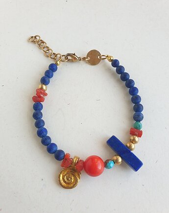 Bransoletka HATHOR lapis lazuli, koral, turkus mosiądz