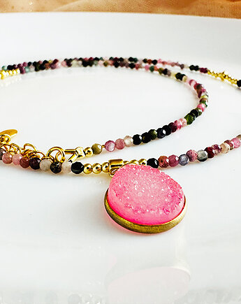 Delikatny NASZYJNIK Turmalin,  kolorowe kamienie, Anemon Atelier