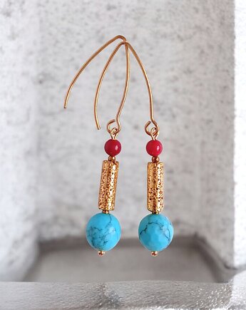 LIMITOWANE kolczyki: długie: summer collection : turkusowo-złote, kaktusia