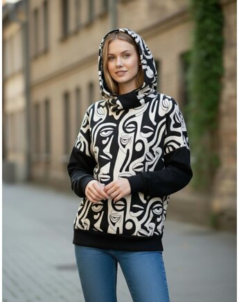 Bluza oversize Guna czarno-białe twarze Rozmiar M-L