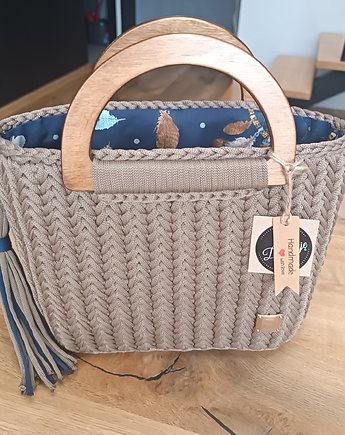 Dostępna od ręki ręcznie robiona torebka w kolorze kawowym, Mnu Mnu