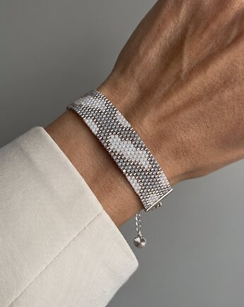 Szaro srebrna bransoletka z koralików Miyuki - snake pattern