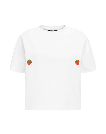 T-shirt Crop-Voila Biały Truskawki