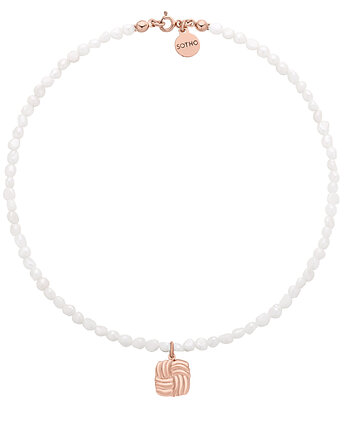 Naszyjnik z pereł naturalnych z retro kwadratem z różowego złota, SOTHO