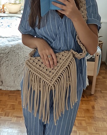 Pleciona makramowa torebka ze sznurka beżowa, Dary Rusałki