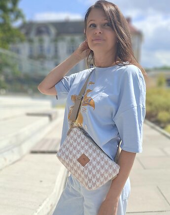 Torebka z puchatej tkaniny w pepitkę Różowa, sabi tatka