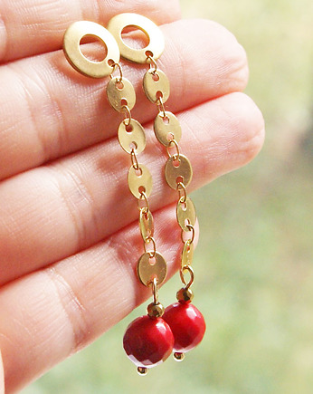 Koral w złocie : długie, lekkie kolczyki, kaktusia