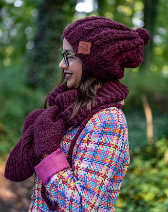Czapka MERINO Smile Bordo+ podszewka JEDWAB