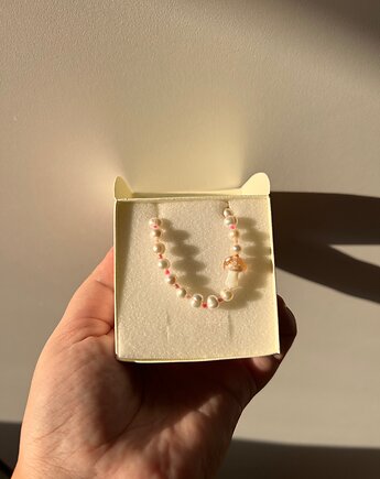 Naszyjnik naturalne perły okrągłe i szklany grzybek, Juicy Beads