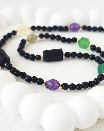Naszyjnik z kamieni naturalnych: spinel, turmalin, agat, cytryn, labradoryt,