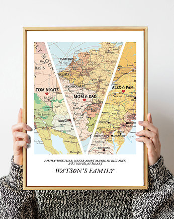 Plakat Personalizowana mapa serca 3 lokalizacje
