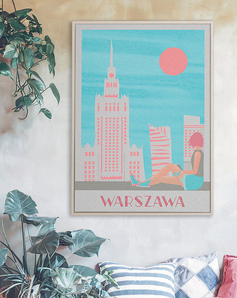 Plakat Warszawa - panorama miasta i Pałac Kultury