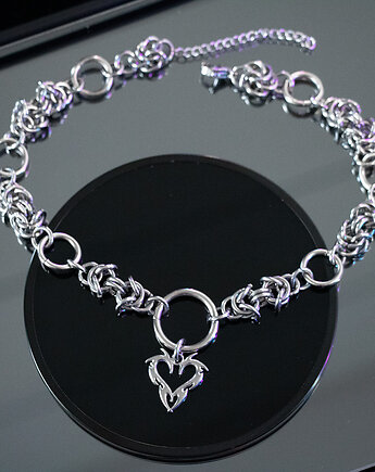 Chain mail y2k goth *Hexed Heart* choker stal nierdzewna