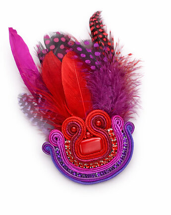 Barwna broszka soutache z piórami