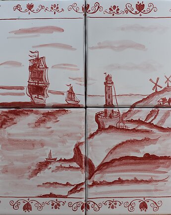 Kafle holenderskie żaglowiec i latarnia morska, Kobaltowa Sroka