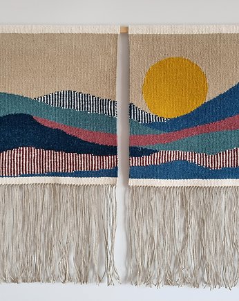Ręcznie tkany kilim - wełniana makatka - Dyptyk FALE SŁOŃCA
