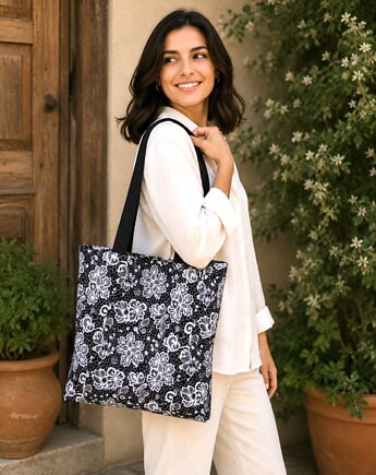 Torba shopper torba na zakupy shopperka torba zakupowa koronka