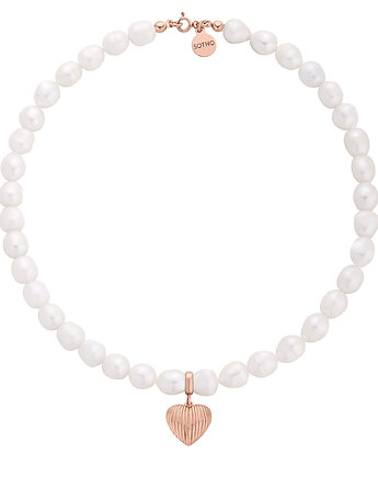 Naszyjnik z pereł naturalnych z sercem z różowego złota, SOTHO