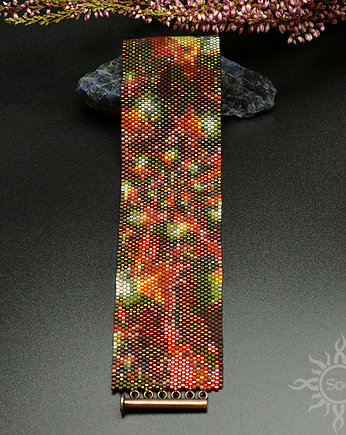 Jesienny Ornament IIIb, szeroka wyplatana bransoleta, beading