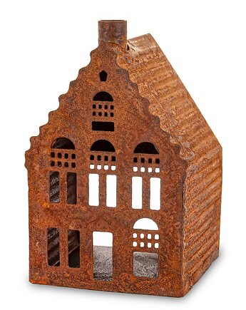Dekoracja - domek metalowy rdzawy 11,5x7,5x7,5 cm RUGGINE karbowany