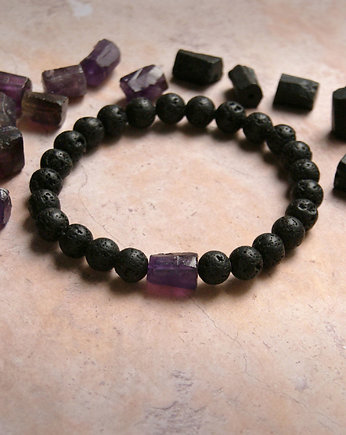 Amulet RÓWNOWAGA - ametyst, lawa, kaktusia