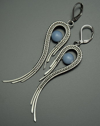 Błękitne kolczyki skrzydła angelit wire wrapping
