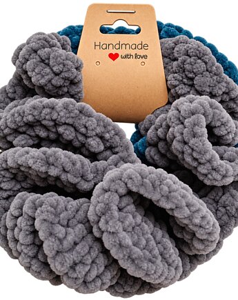 Szydełkowe gumki do włosów Scrunchie szara i morska