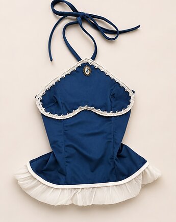 Top z dekoltem halter z medalionem, w stylu francuskim