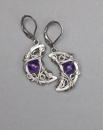 Kolczyki księżyce ametyst wire wrapping