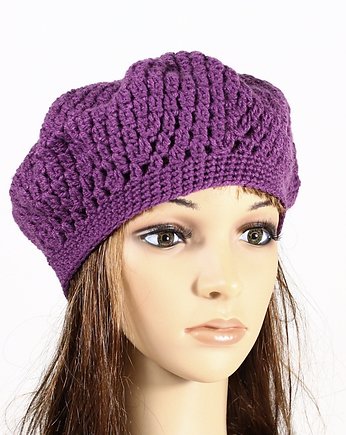 Wrzosowy beret szydełkowy w retro stylu