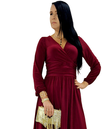 Bordowa  elegancka sukienka  midi draperia r 36-56